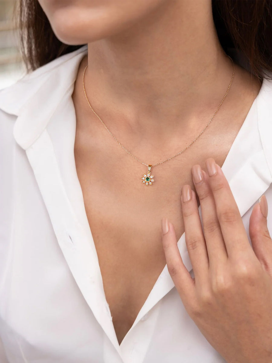 Emerald Flower Pendant For Women