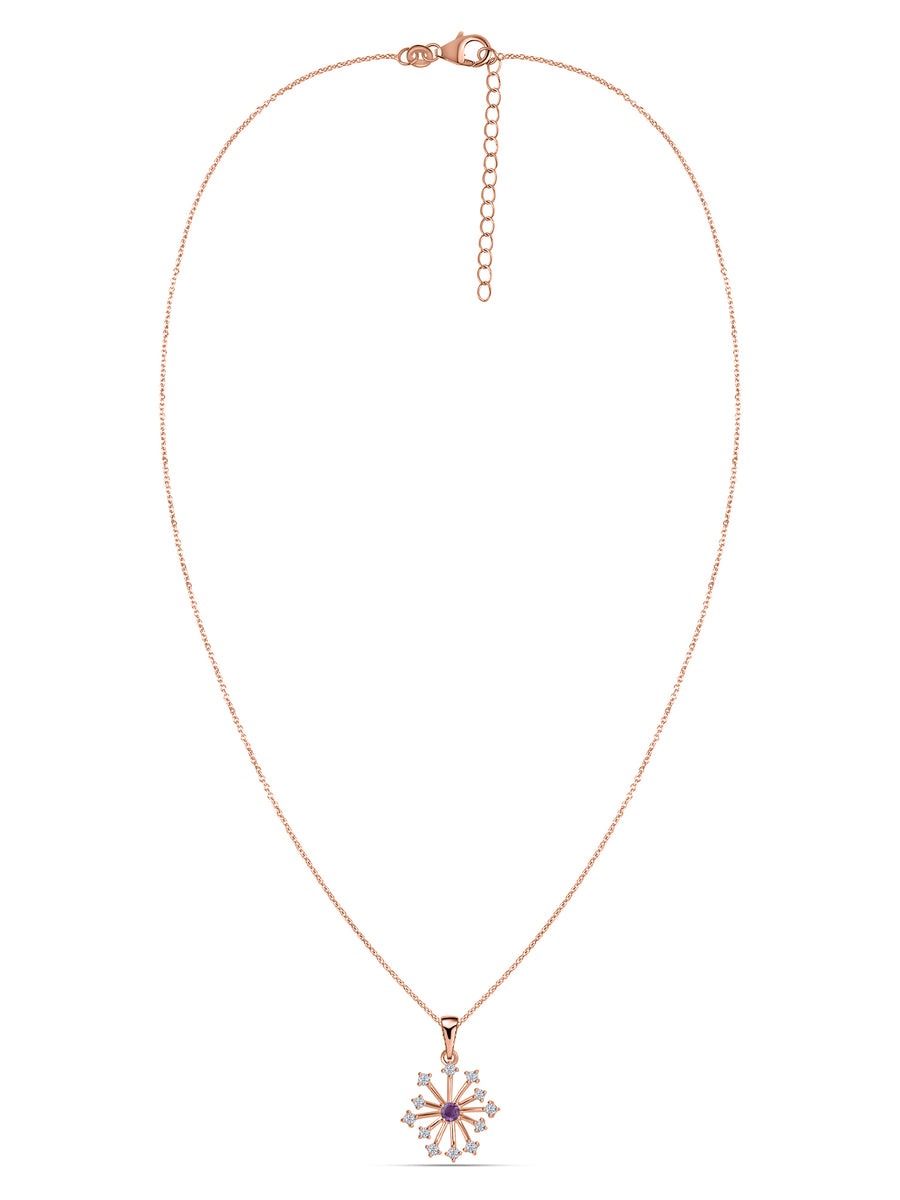 Snowflake Natural Amethyst Round Gold Pendant With Chain