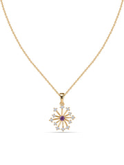 Snowflake Natural Amethyst Round Gold Pendant With Chain