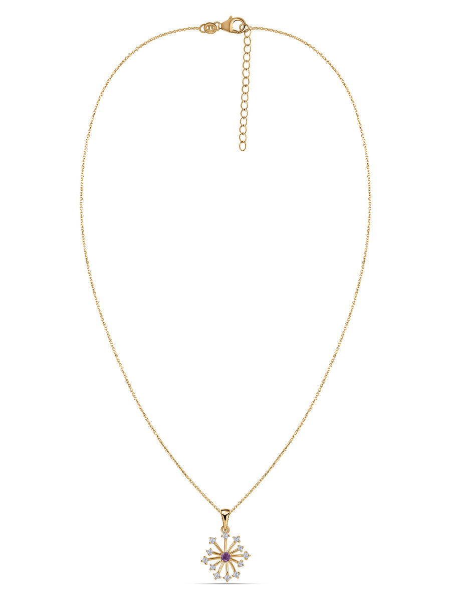 Snowflake Natural Amethyst Round Gold Pendant With Chain