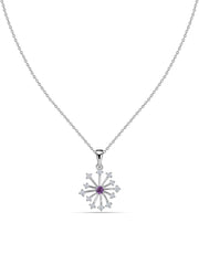 Snowflake Natural Amethyst Round Gold Pendant With Chain