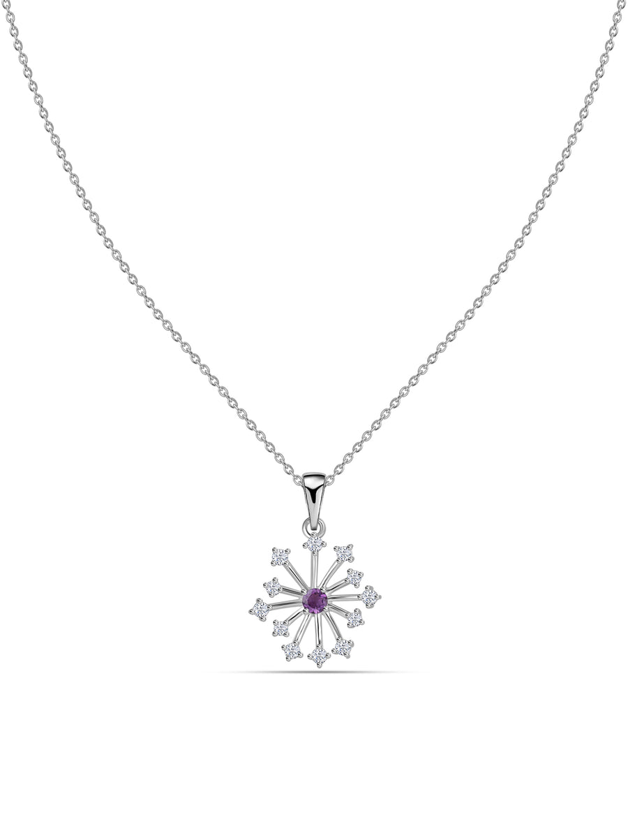 Snowflake Natural Amethyst Round Gold Pendant With Chain