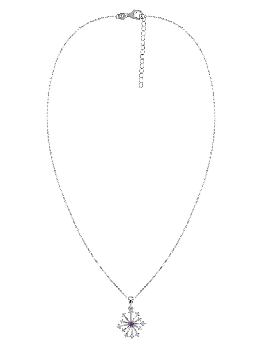 Snowflake Natural Amethyst Round Gold Pendant With Chain