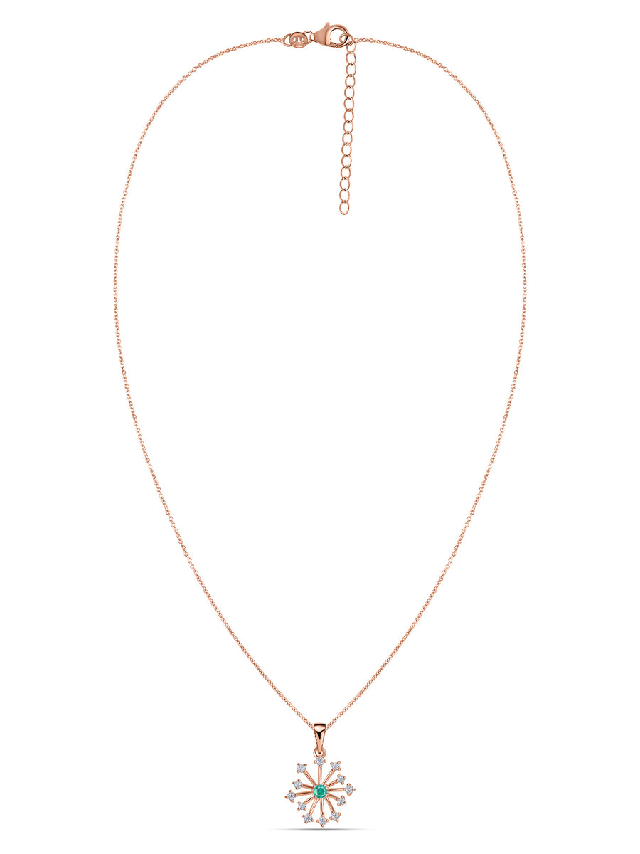 Snowflake Zambian Emerald Round Gold Pendant With Chain