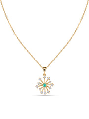 Snowflake Zambian Emerald Round Gold Pendant With Chain