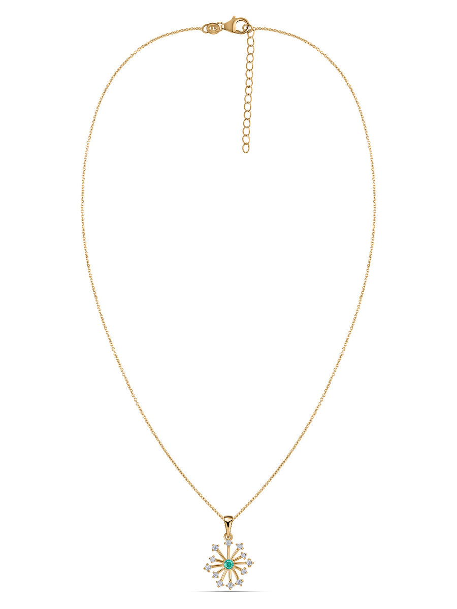 Snowflake Zambian Emerald Round Gold Pendant With Chain