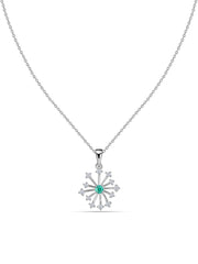 Snowflake Zambian Emerald Round Gold Pendant With Chain