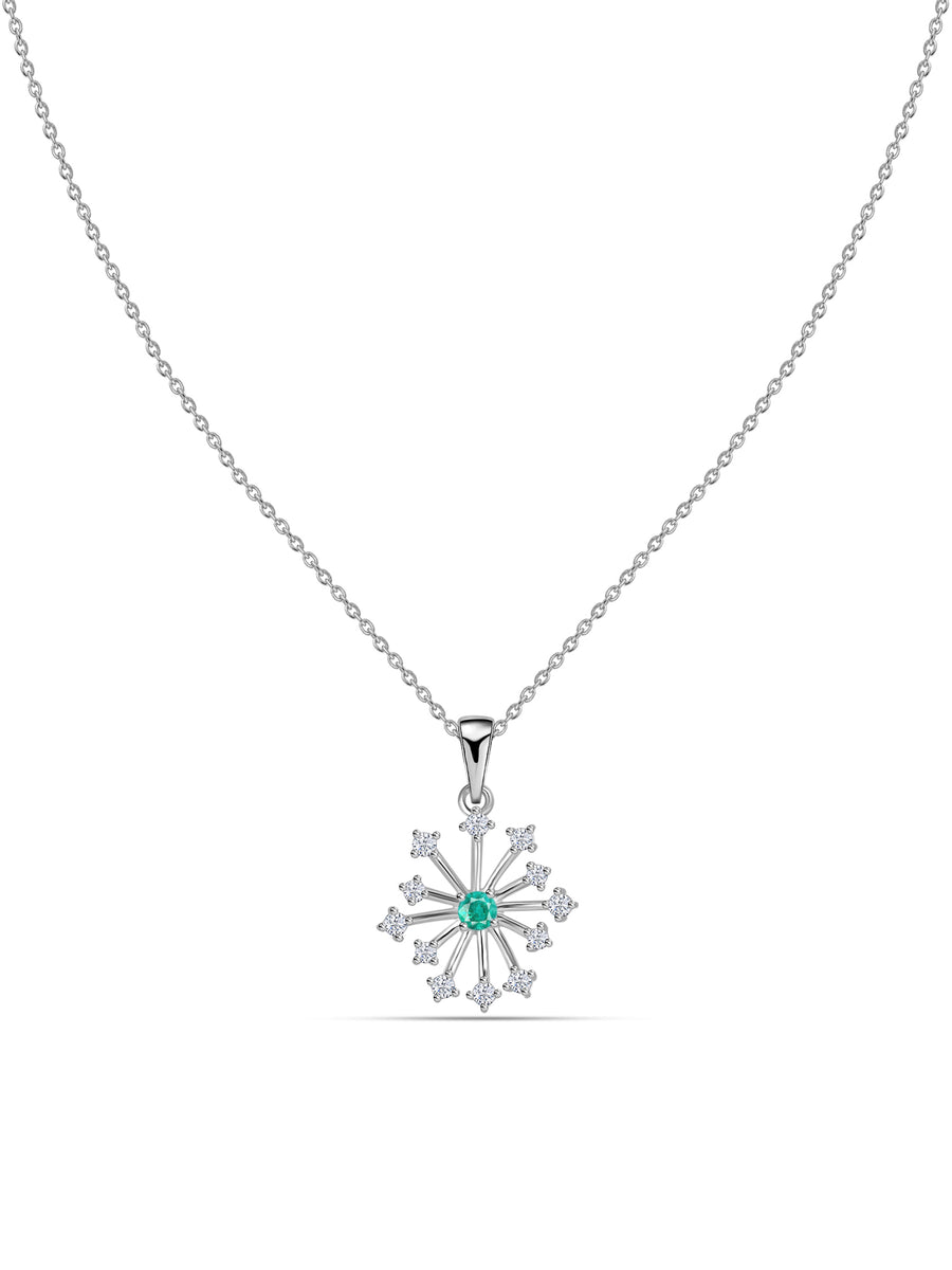 Snowflake Zambian Emerald Round Gold Pendant With Chain