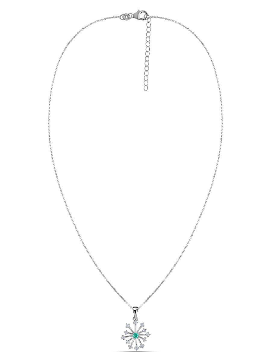 Snowflake Zambian Emerald Round Gold Pendant With Chain