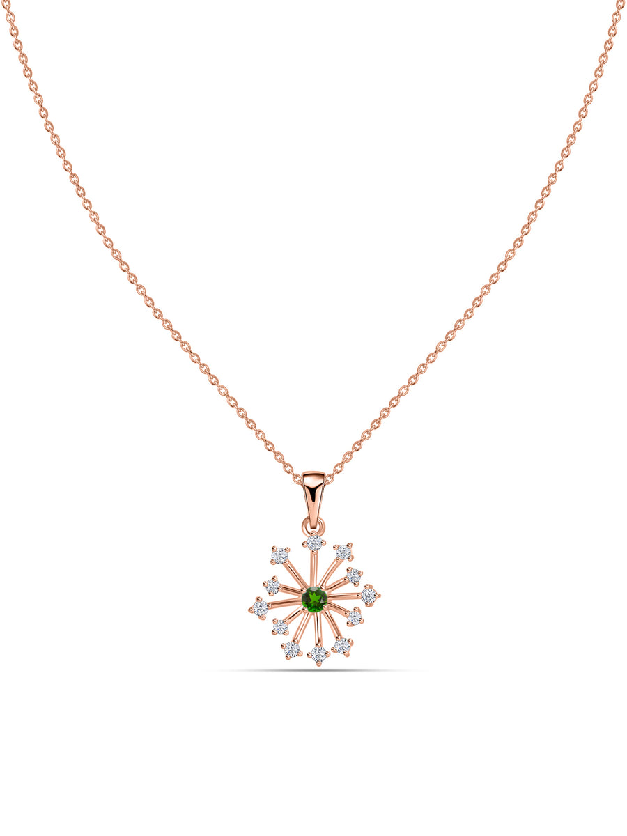 Snowflake Natural Chrome Diopside Round Gold Pendant With Chain
