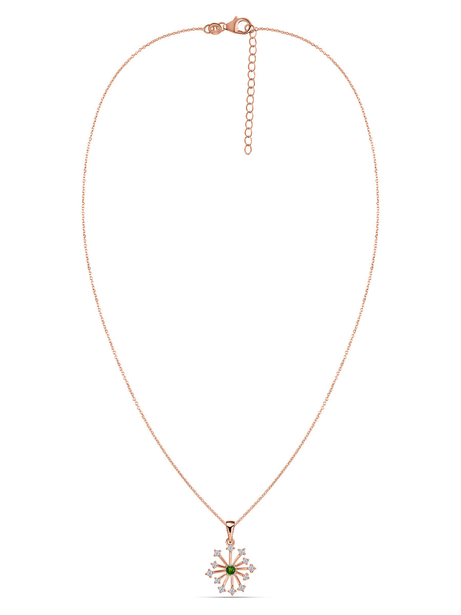 Snowflake Natural Chrome Diopside Round Gold Pendant With Chain