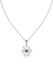 Snowflake Natural Chrome Diopside Round Gold Pendant With Chain