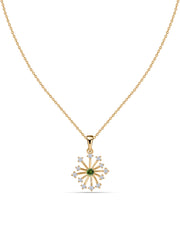 Snowflake Natural Green Tourmaline Round Gold Pendant With Chain