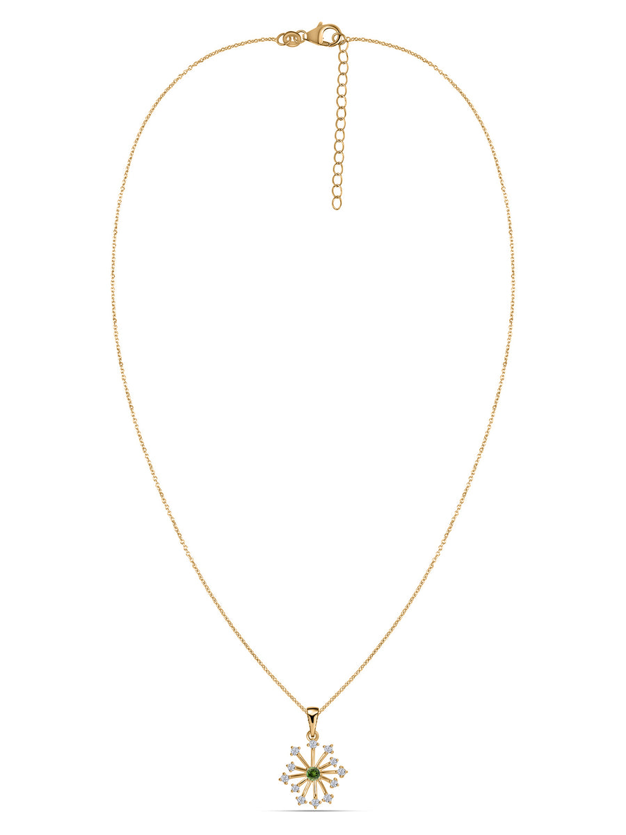 Snowflake Natural Green Tourmaline Round Gold Pendant With Chain