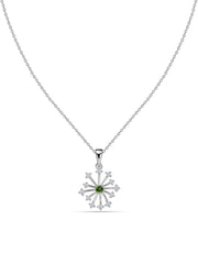 Snowflake Natural Green Tourmaline Round Gold Pendant With Chain