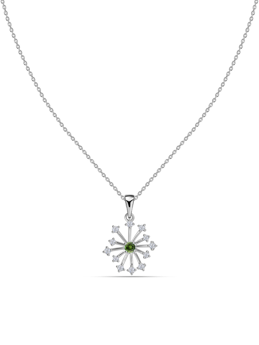 Snowflake Natural Green Tourmaline Round Gold Pendant With Chain