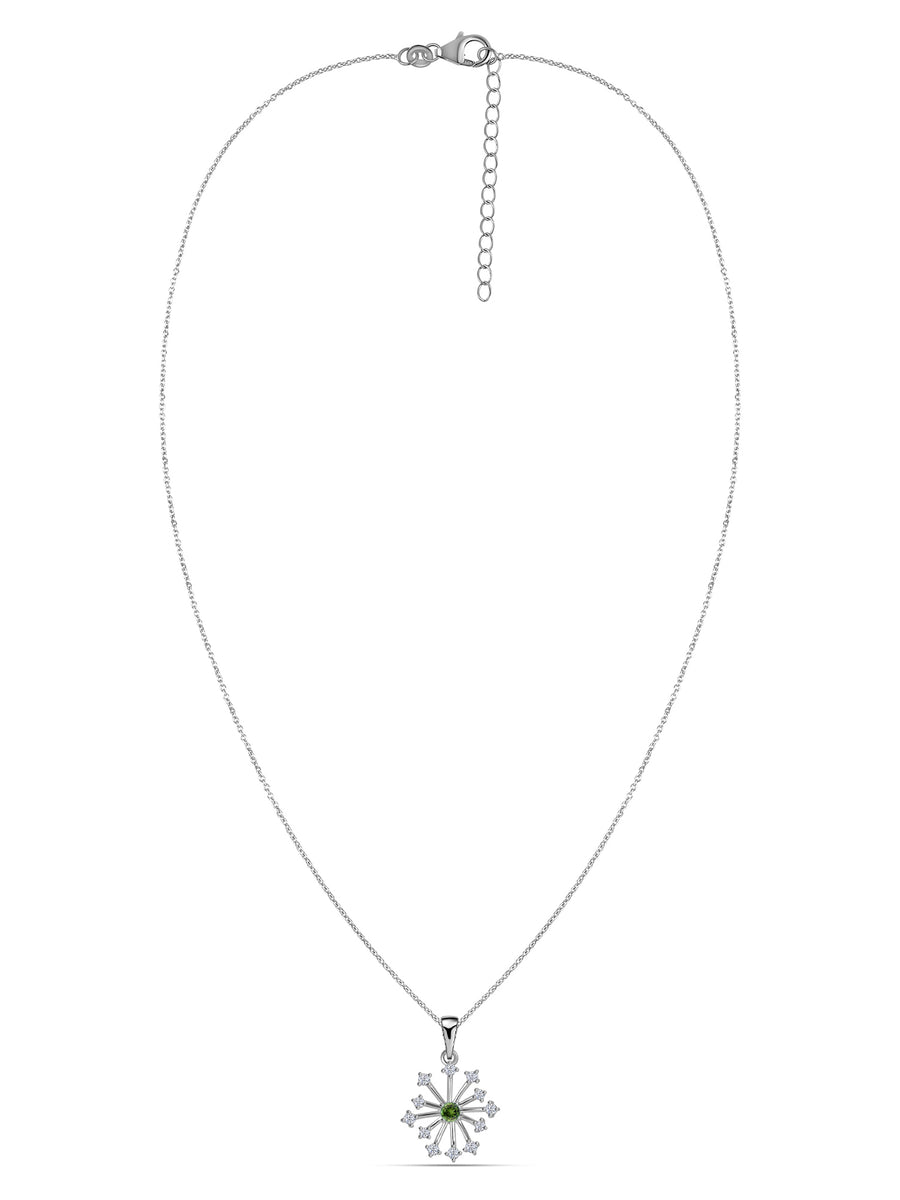 Snowflake Natural Green Tourmaline Round Gold Pendant With Chain