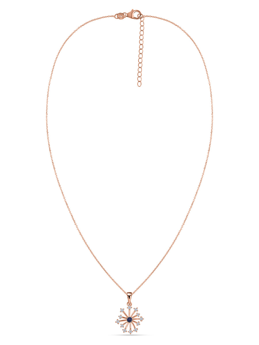 Snowflake Natural Iolite Round Gold Pendant With Chain