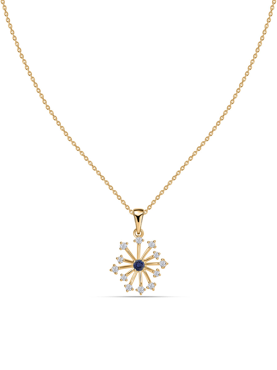 Snowflake Natural Iolite Round Gold Pendant With Chain