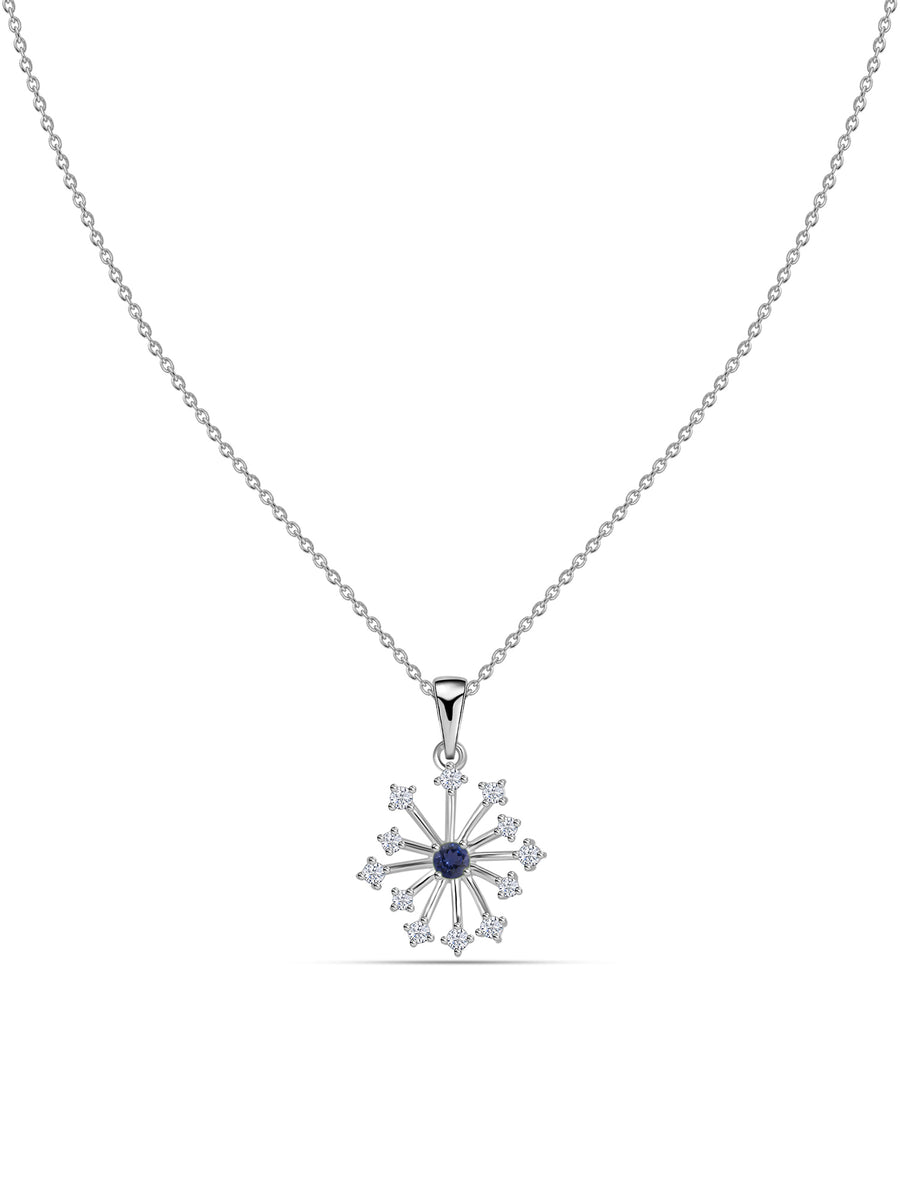 Snowflake Natural Iolite Round Gold Pendant With Chain
