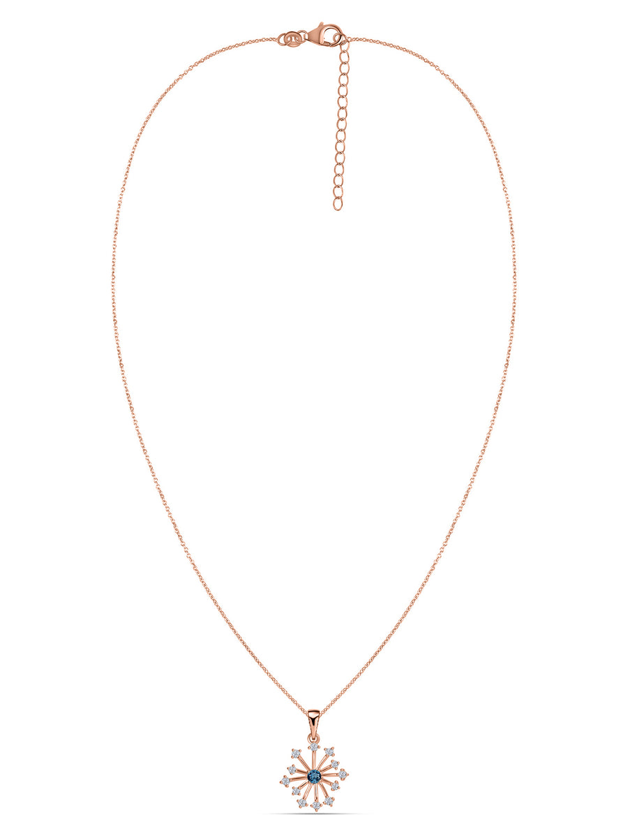 Snowflake Natural London Blue Topaz Round Gold Pendant With Chain