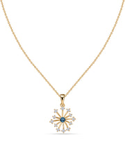Snowflake Natural London Blue Topaz Round Gold Pendant With Chain