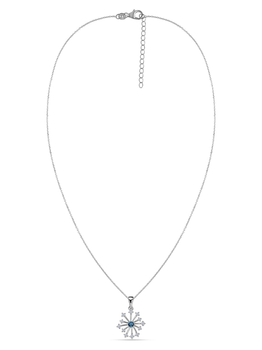 Snowflake Natural London Blue Topaz Round Gold Pendant With Chain