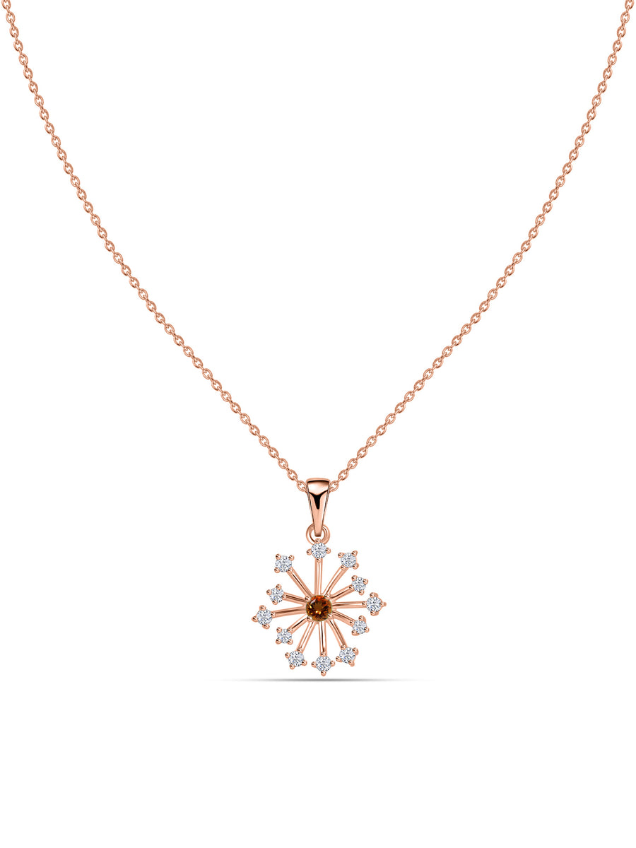 Snowflake Natural Madira Citrine Round Gold Pendant With Chain
