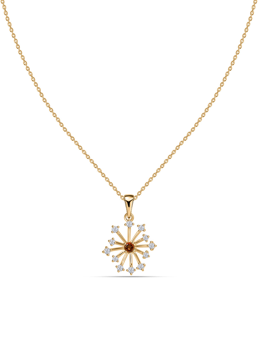 Snowflake Natural Madira Citrine Round Gold Pendant With Chain
