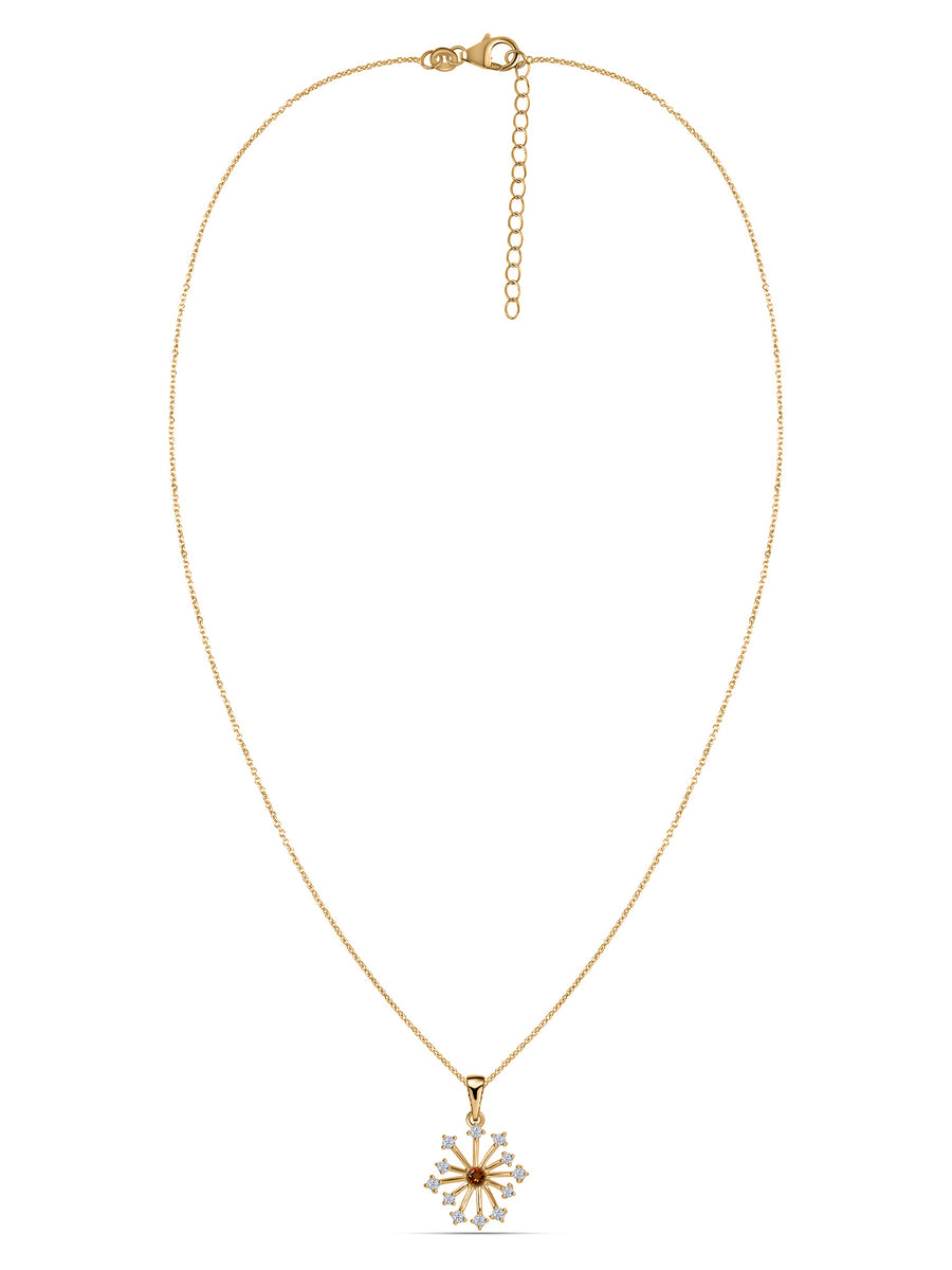 Snowflake Natural Madira Citrine Round Gold Pendant With Chain