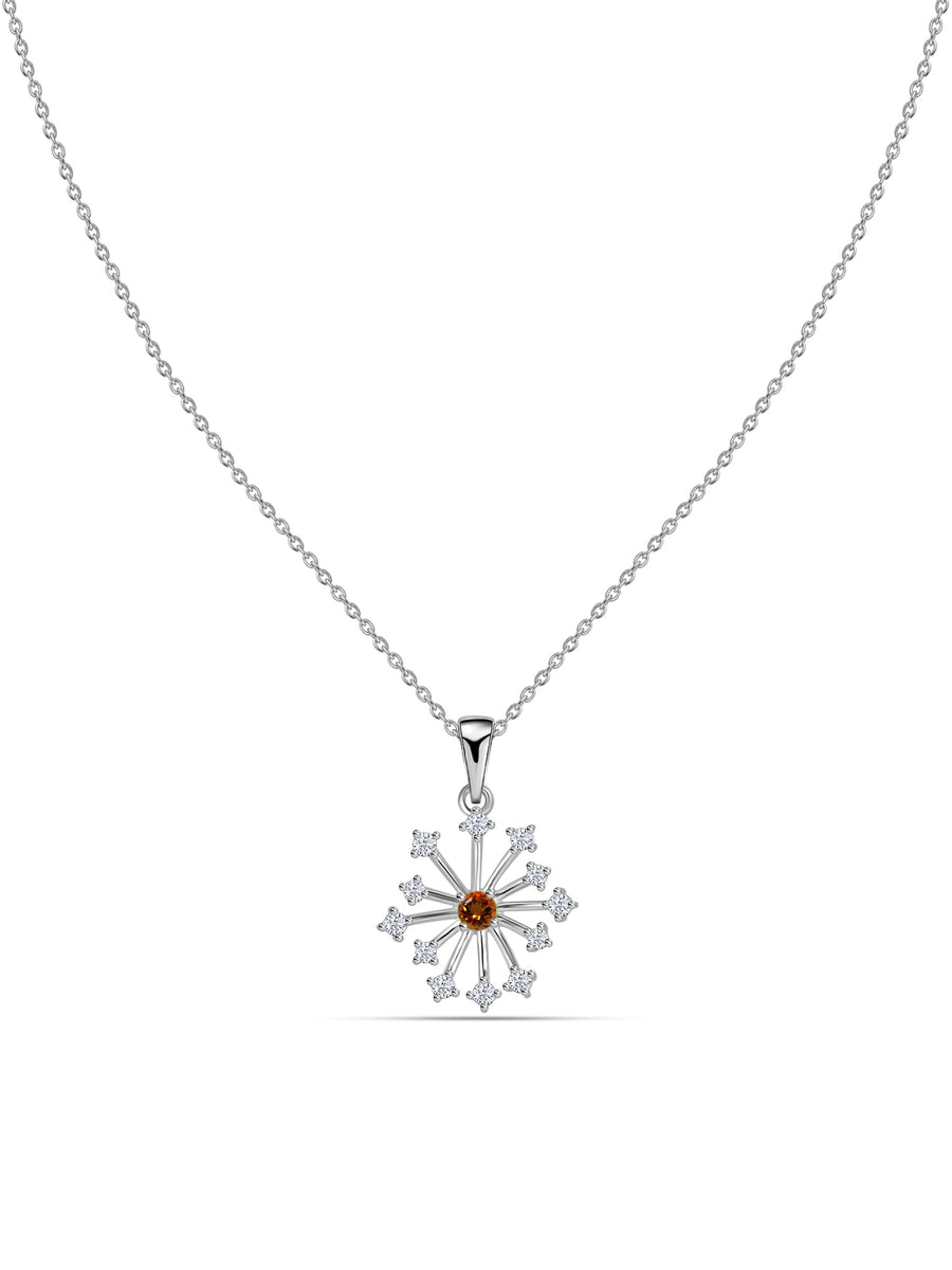Snowflake Natural Madira Citrine Round Gold Pendant With Chain