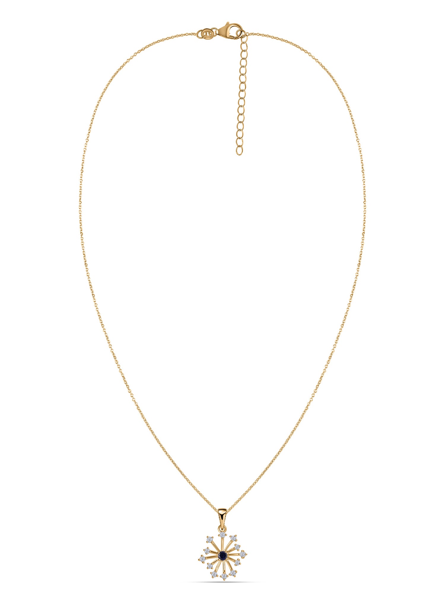Snowflake Blue Sapphire Gold Pendant With Chain