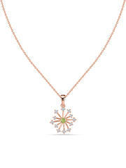 Snowflake Natural Peridot Round Gold Pendant With Chain