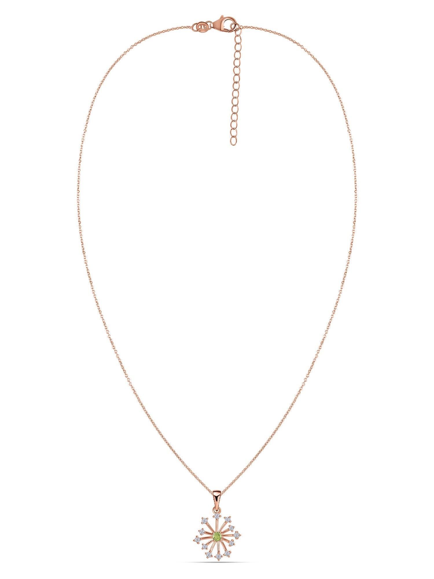 Snowflake Natural Peridot Round Gold Pendant With Chain