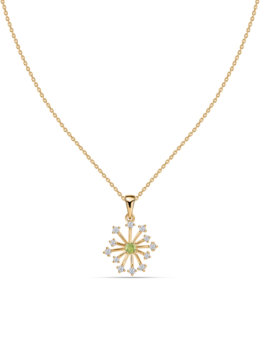 Snowflake Natural Peridot Round Gold Pendant With Chain