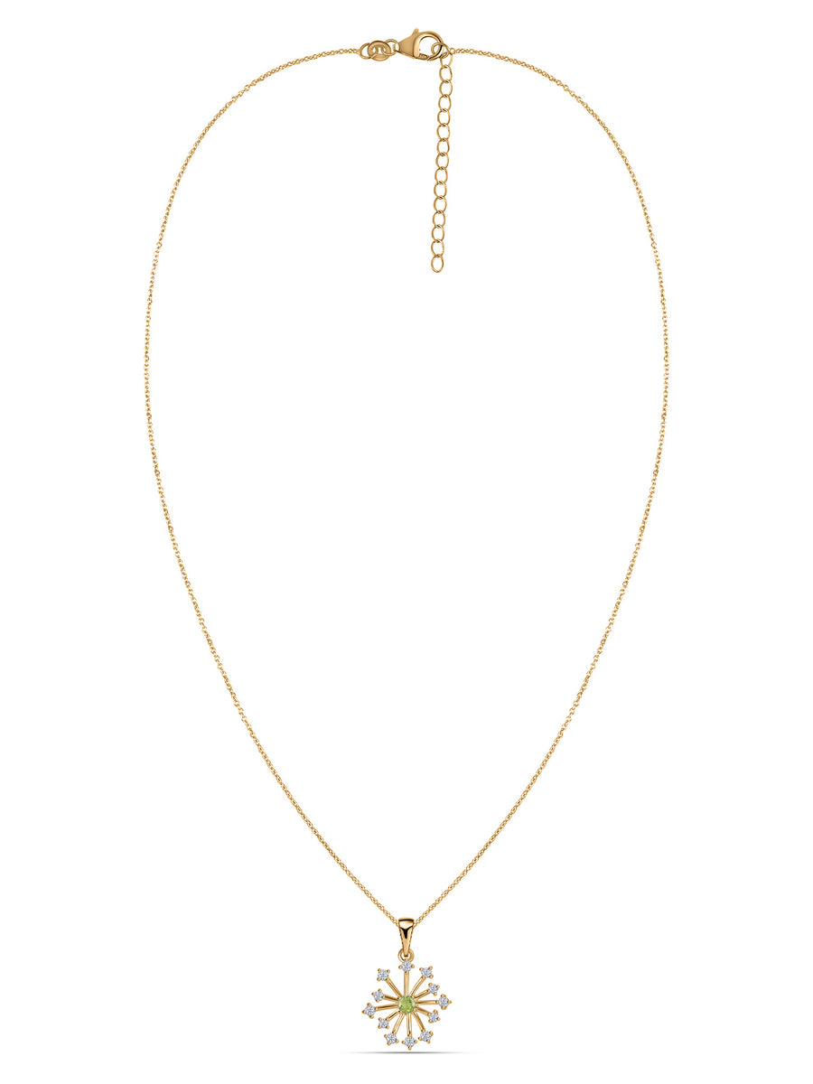 Snowflake Natural Peridot Round Gold Pendant With Chain