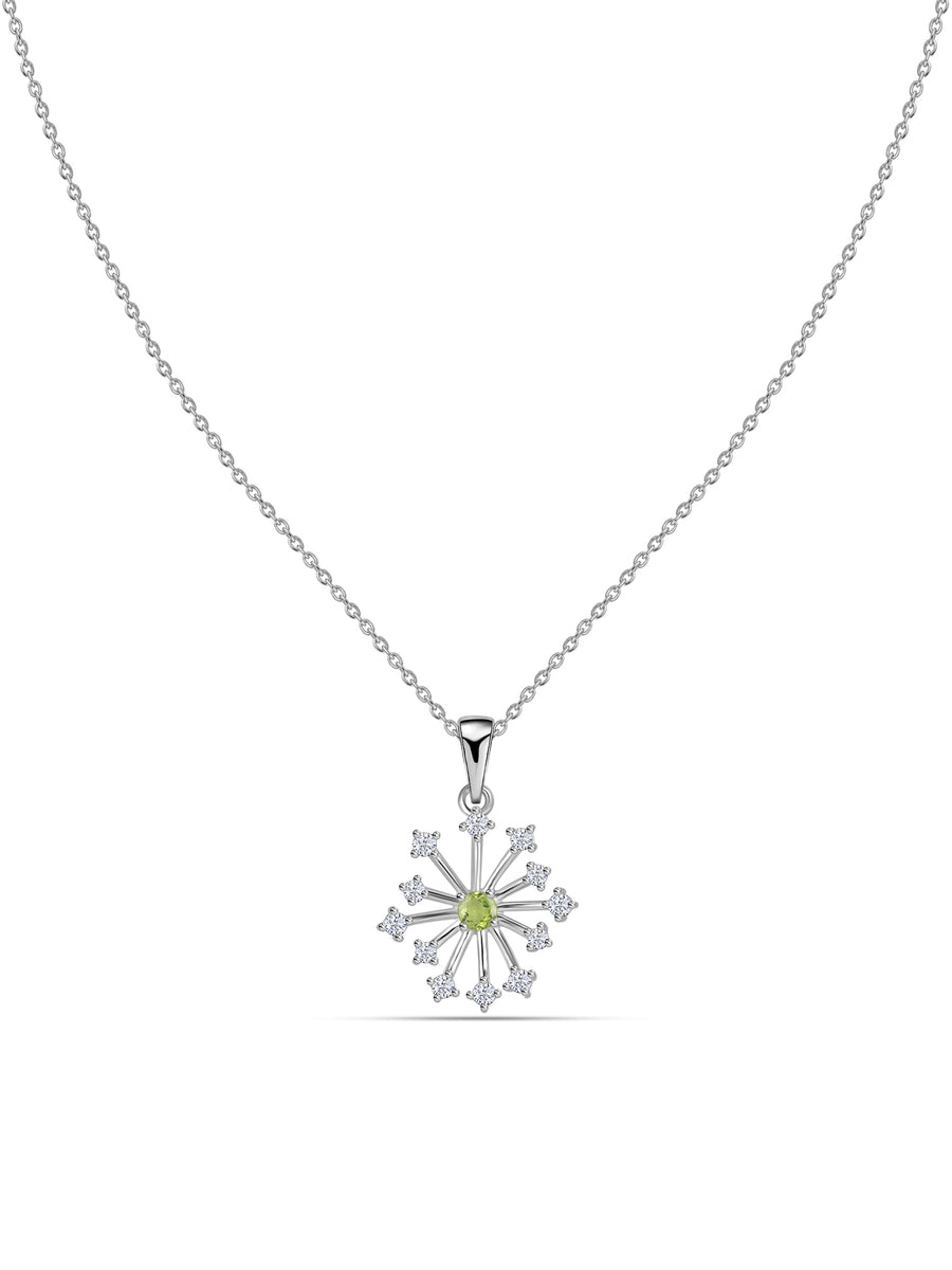 Snowflake Natural Peridot Round Gold Pendant With Chain
