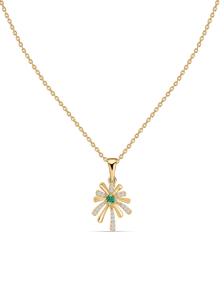 Flower Emerald Pendant With Chain For Women