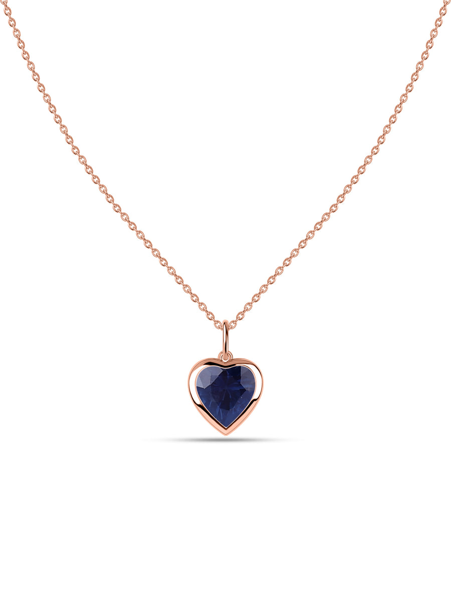 Blue Sapphire Heart Solitaire Pendant with Chain