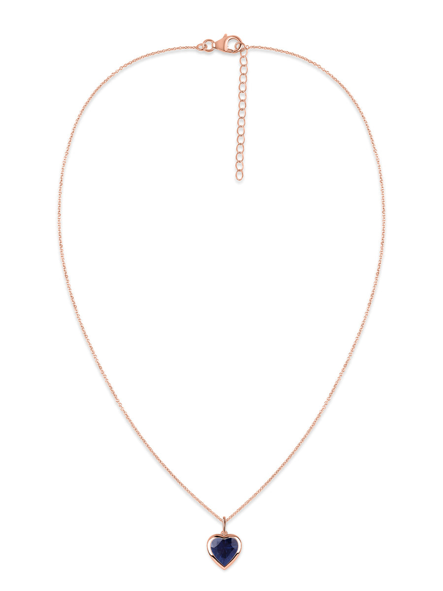 Blue Sapphire Heart Solitaire Pendant with Chain