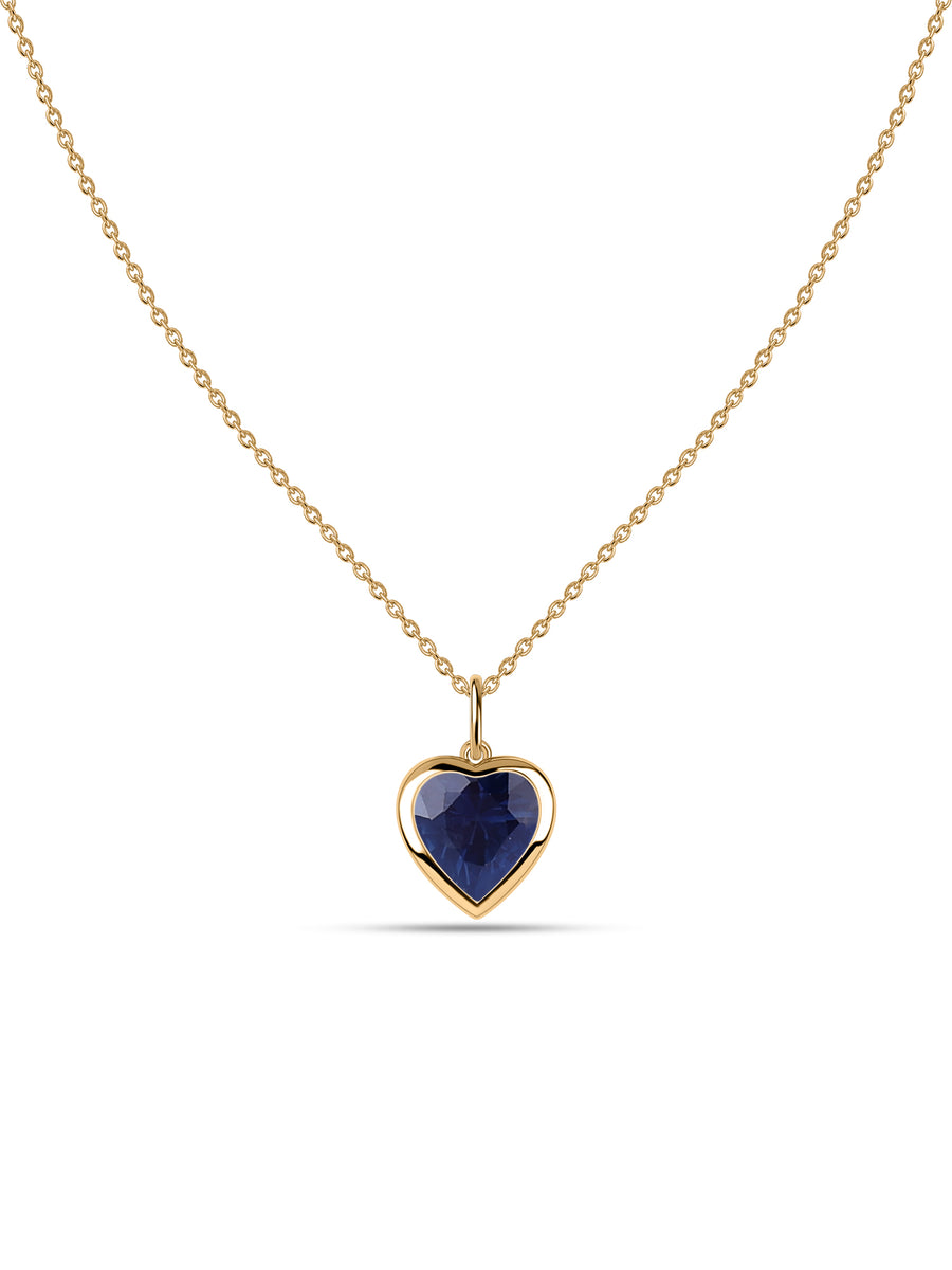 Blue Sapphire Heart Solitaire Pendant with Chain