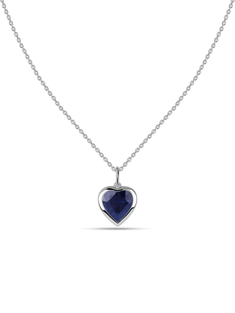 Blue Sapphire Heart Solitaire Pendant with Chain