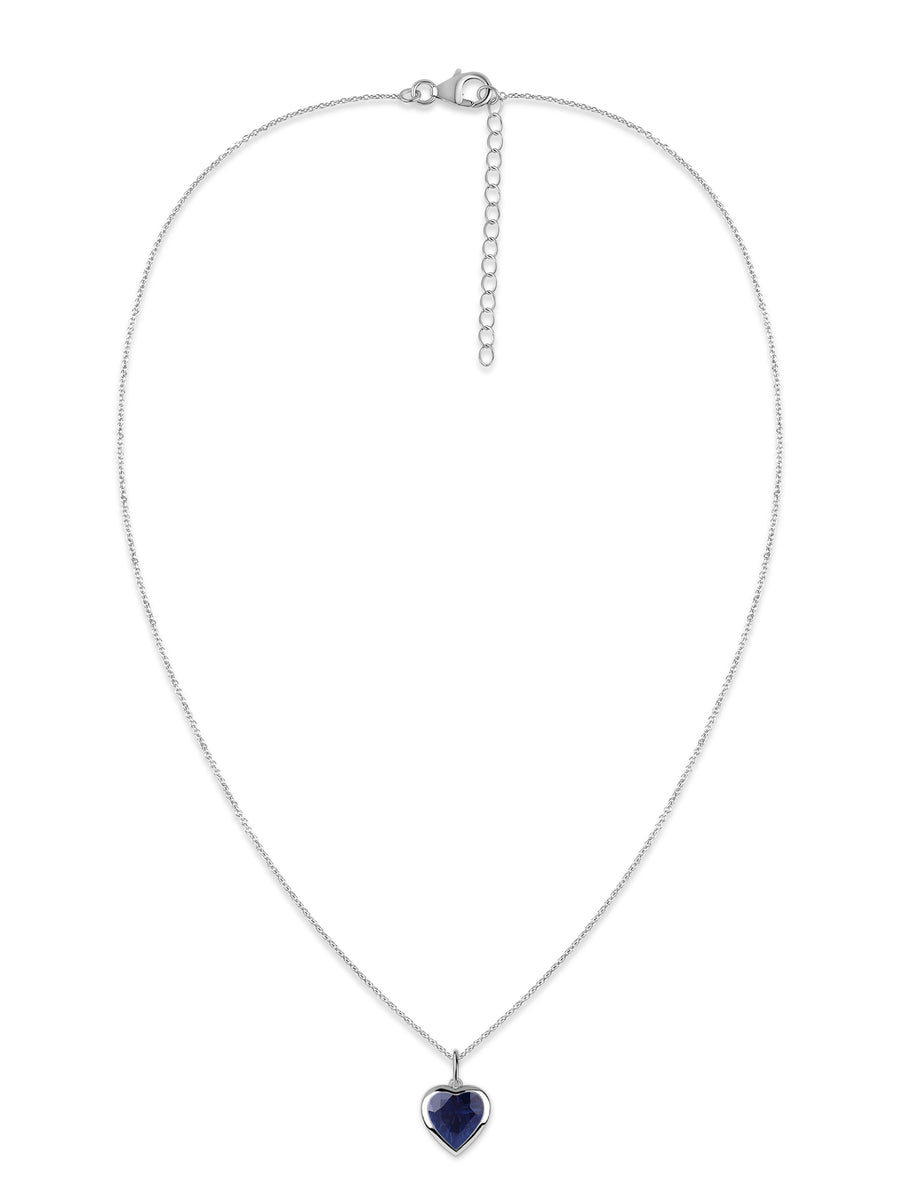 Blue Sapphire Heart Solitaire Pendant with Chain
