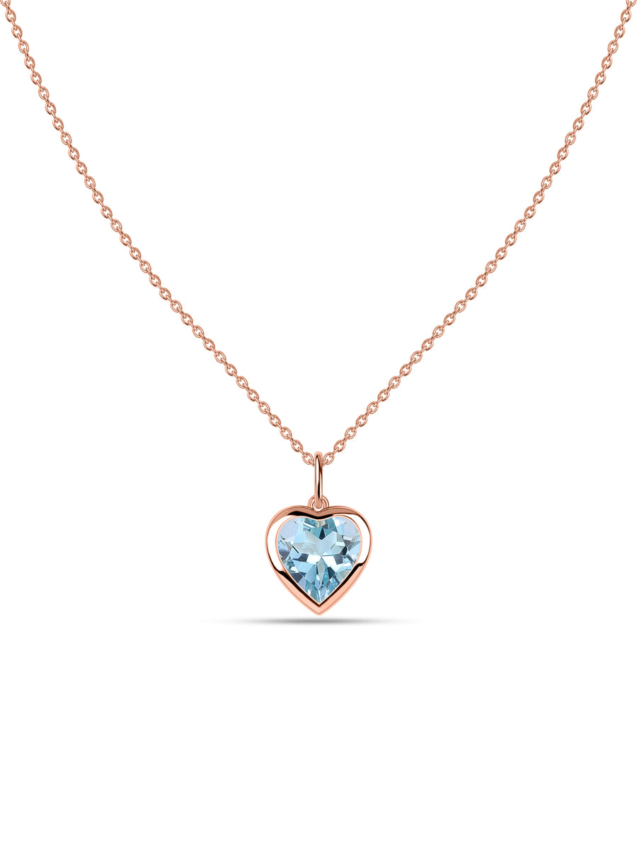 Blue Topaz Heart Solitaire Pendant with Chain