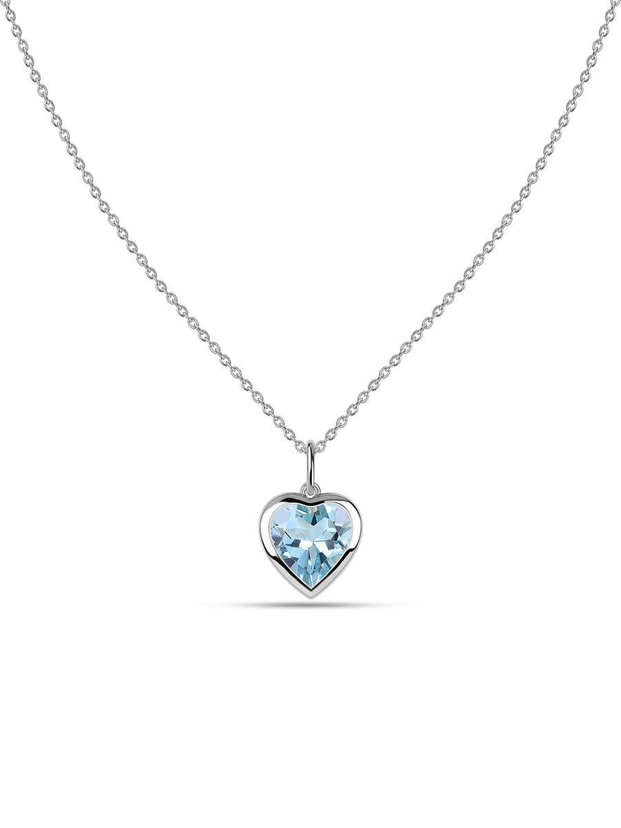 Blue Topaz Heart Solitaire Pendant with Chain