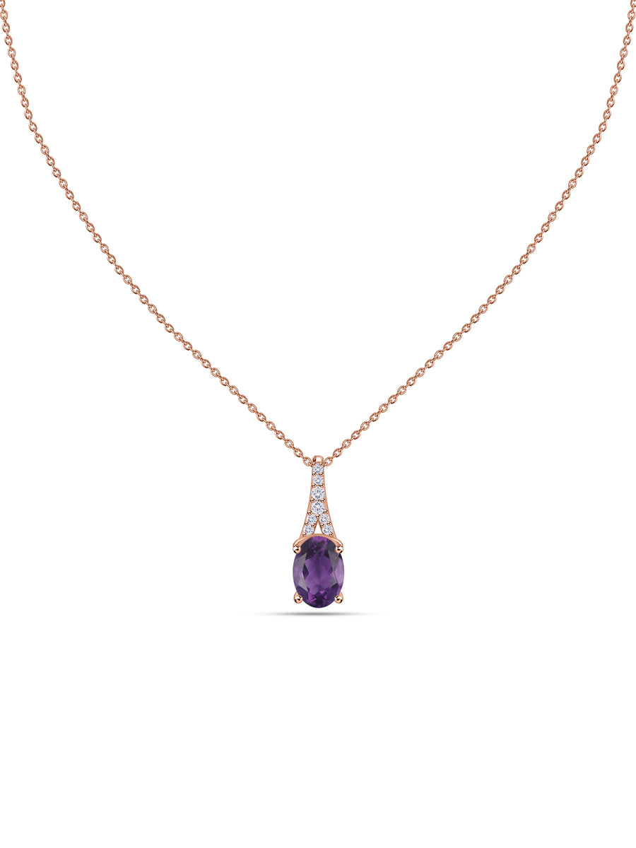 Amethyst Oval Gold Pendant with Sparkling Diamonds