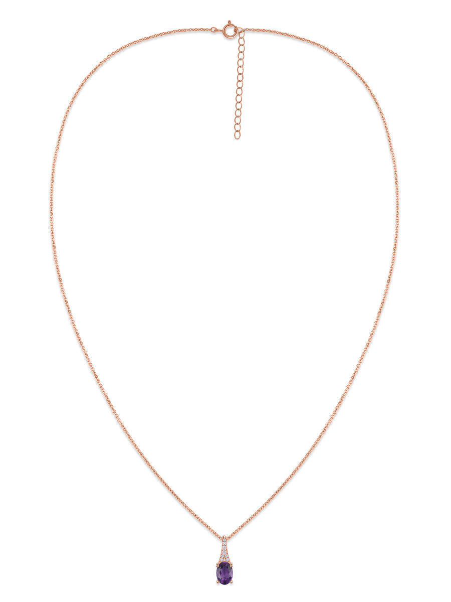 Amethyst Oval Gold Pendant with Sparkling Diamonds