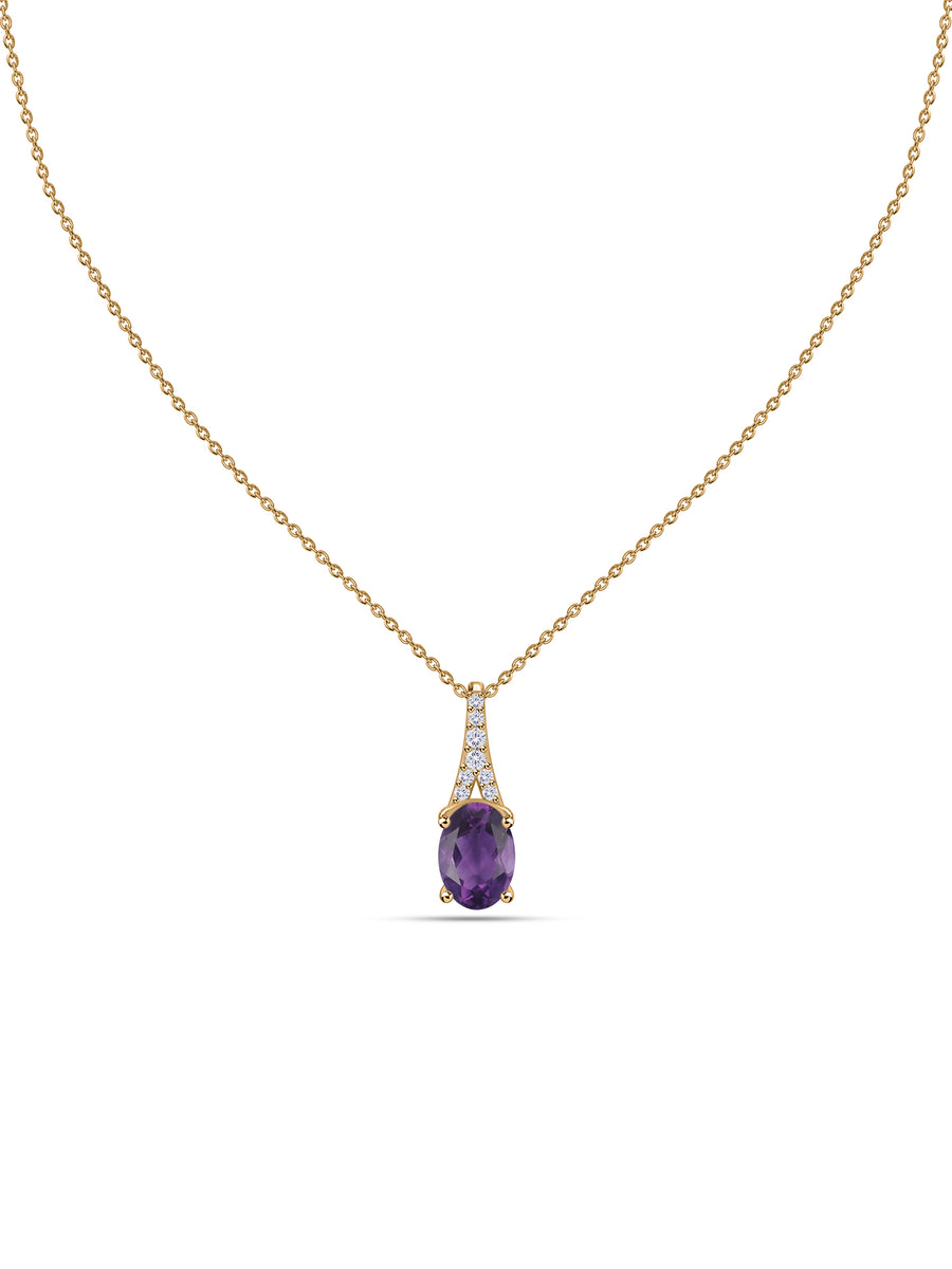 Amethyst Oval Gold Pendant with Sparkling Diamonds