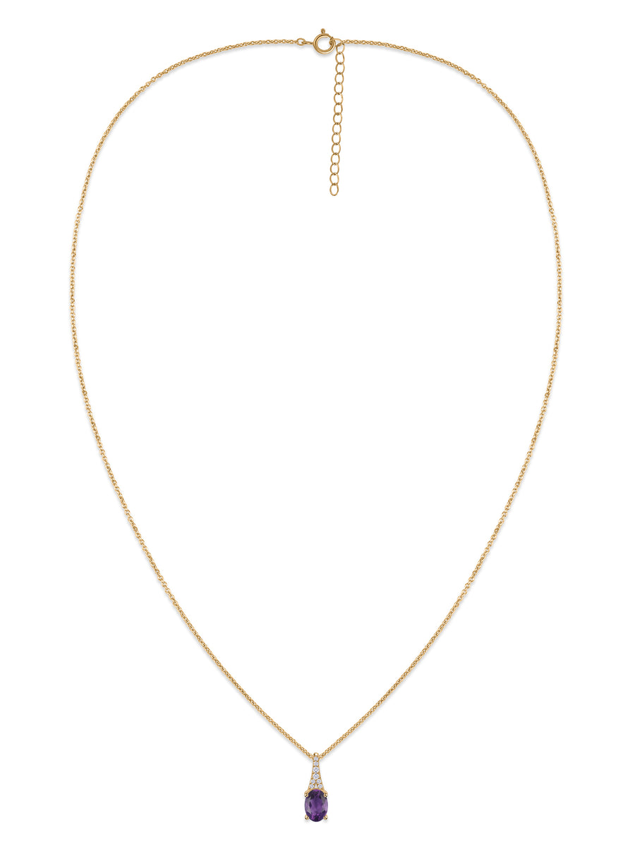 Natural Amethyst Solitaire Gold Necklace