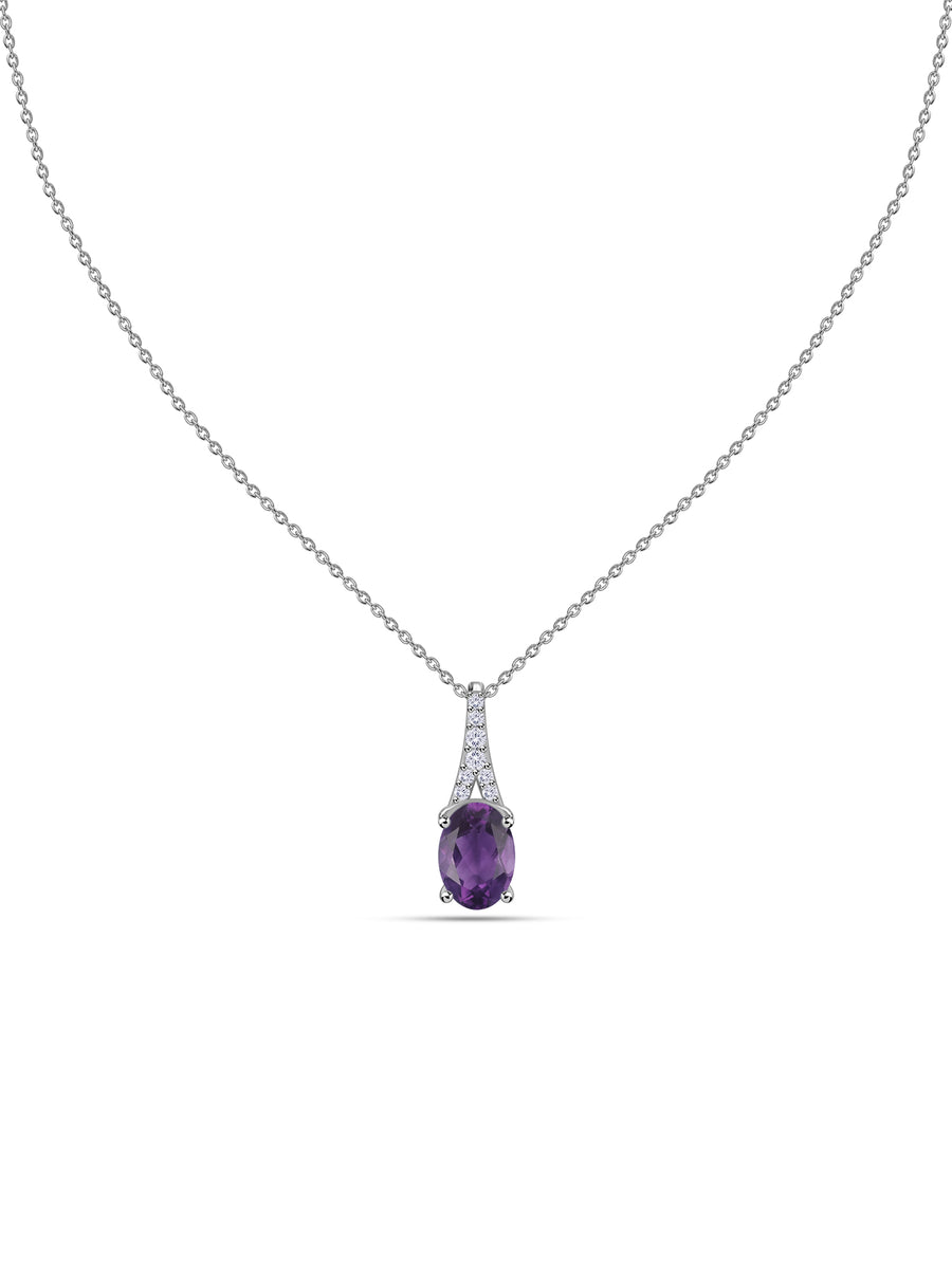 Amethyst Oval Gold Pendant with Sparkling Diamonds